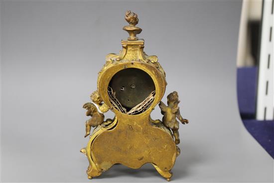 A late 19th century Austrian ormolu and enamel miniature timepiece, height 14cm